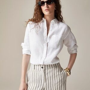 J CREW Garçon Classic Shirt Baird McNutt Irish Linen White Button Down Size 12